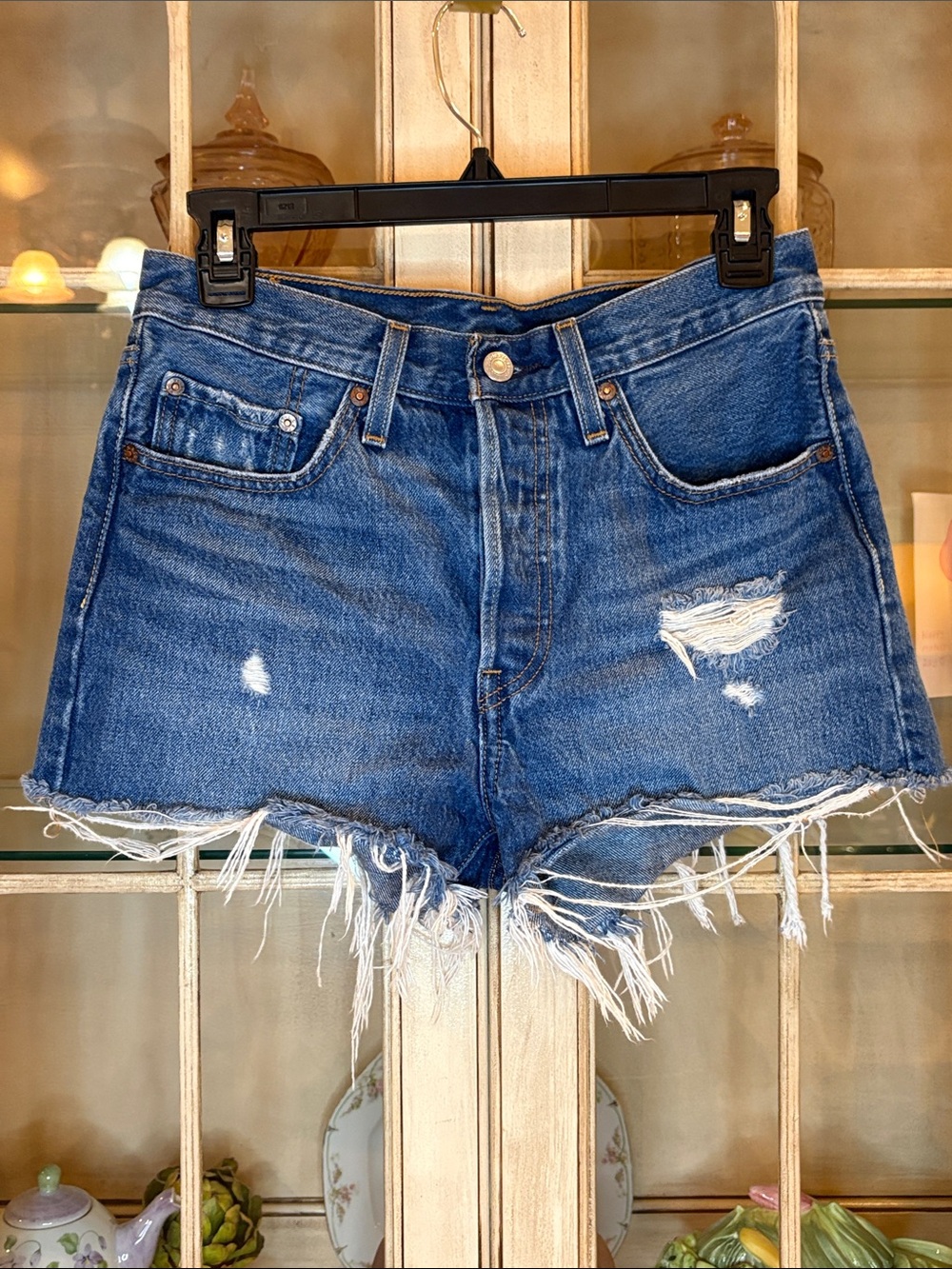 Levi's Blue Distressed Denim Jean Shorts